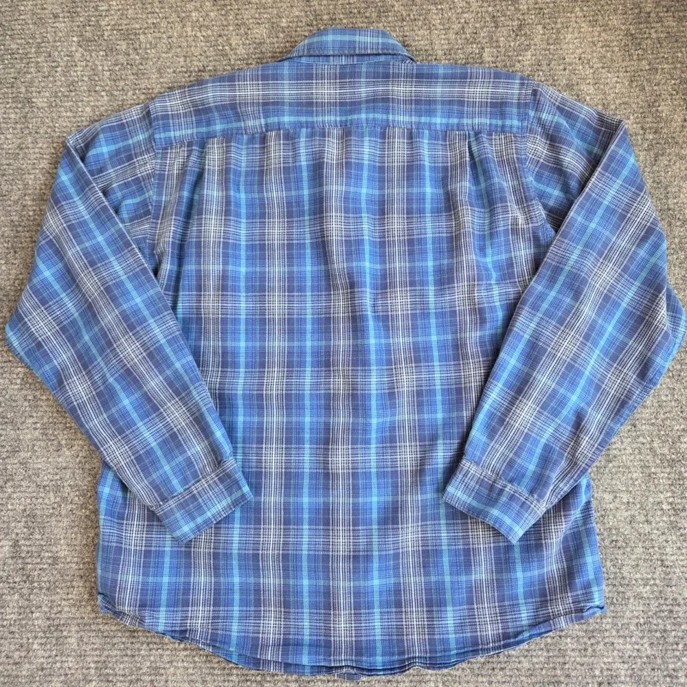 ExOfficio Mens Blue Plaid Long Sleeve Button Down Shirt Hidden Pocket Large